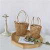 Handmade Straw Woven Basket with Handle Tea Cup Cover Trendy Small Flower Basket