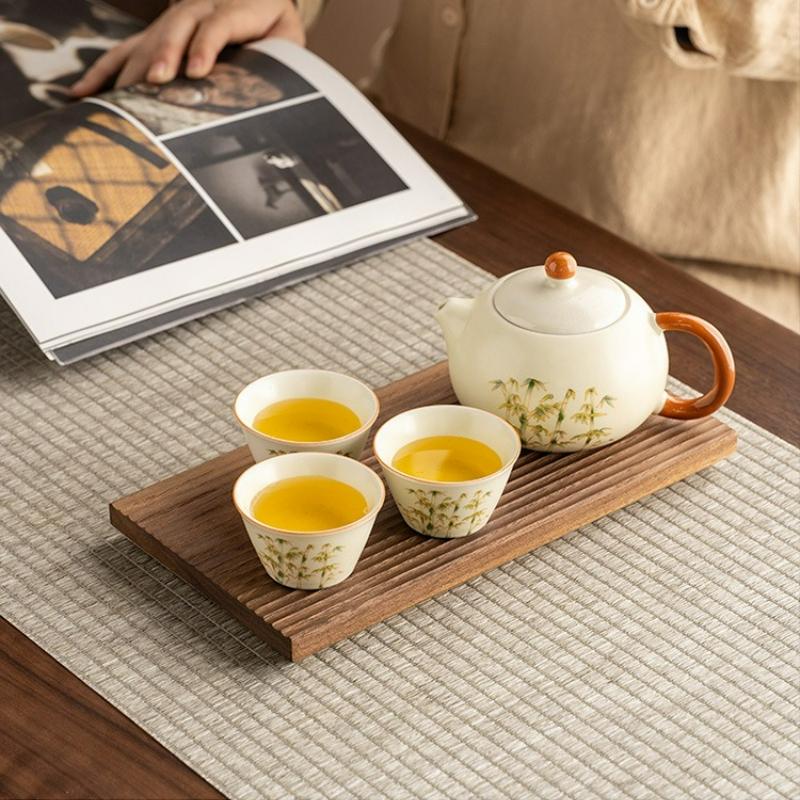 Ceramic Ru Kiln Travel Tea Set Chinese Style Portable One Pot Four Cups Outdoor Brewing Teapot Kung Fu Tea Set Home Gift Box