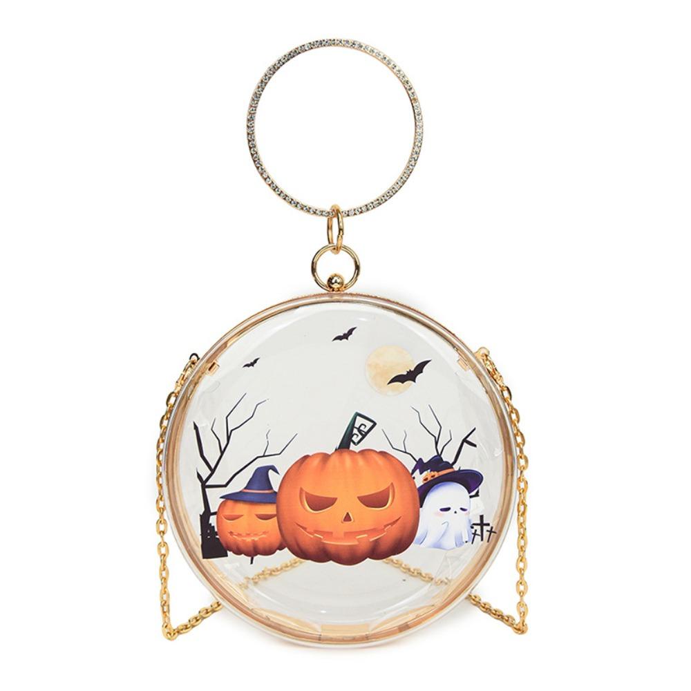 Zinc Zinc Alloy Halloween Round Handbag Printed PVC Transparent Pouch Storage Bag Doll Hanging Pouch  Figure