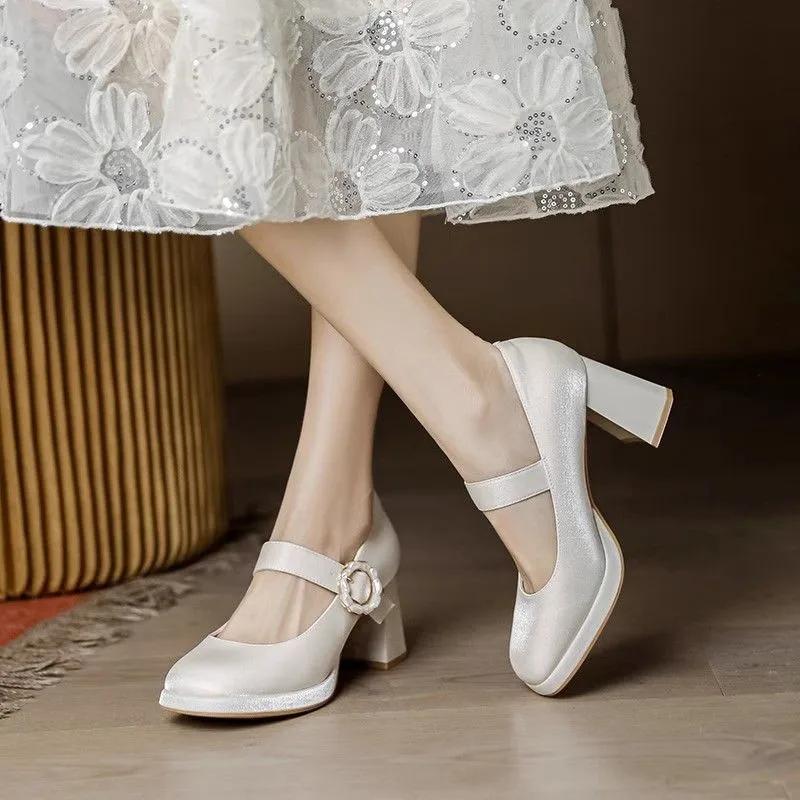 2024 New Red Maritjen Platform Waterproof Lolita High Heels Women's Chunky Wedding Shoes Single Shoes
