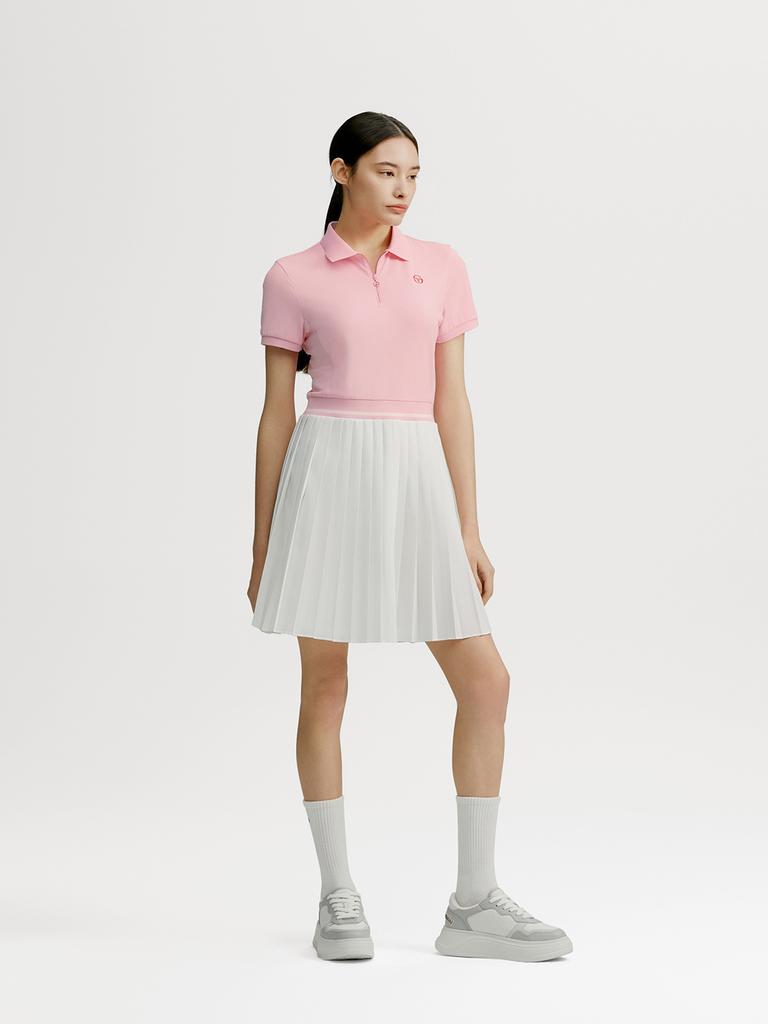 SERGIO TACCHINI W Goat Jersey Mix Pleated Collared Neck Short Sleeve Dress (L.Pink) (L.Pink)