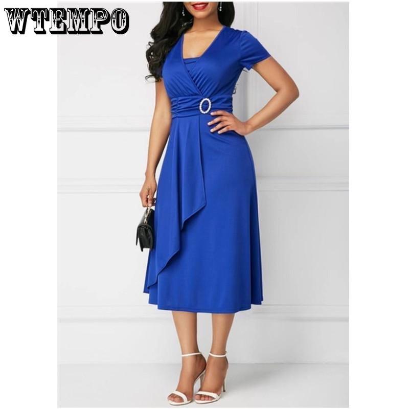 WTEMPO Dámské šaty Asymetrické šaty s lemem do V s výstřihem nadměrných velikostí Elegantní dámské šaty na párty N