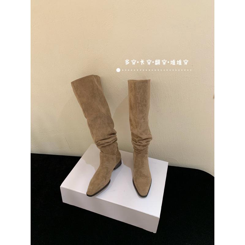 

Женские сапоги-чулки, рыцарские сапоги в стиле ретро из замши, на толстом каблуке, с квадратным носком, новинка 2025 года, с присборенным голенищем, ботфорты, детские сапоги 39 хаки