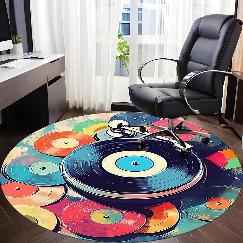 1pc Vinyl Music Office Round Area Rug, Indoor Mat Suitable ForOffice, Under Office Chairs Bedroom Living Room Home Decor T170