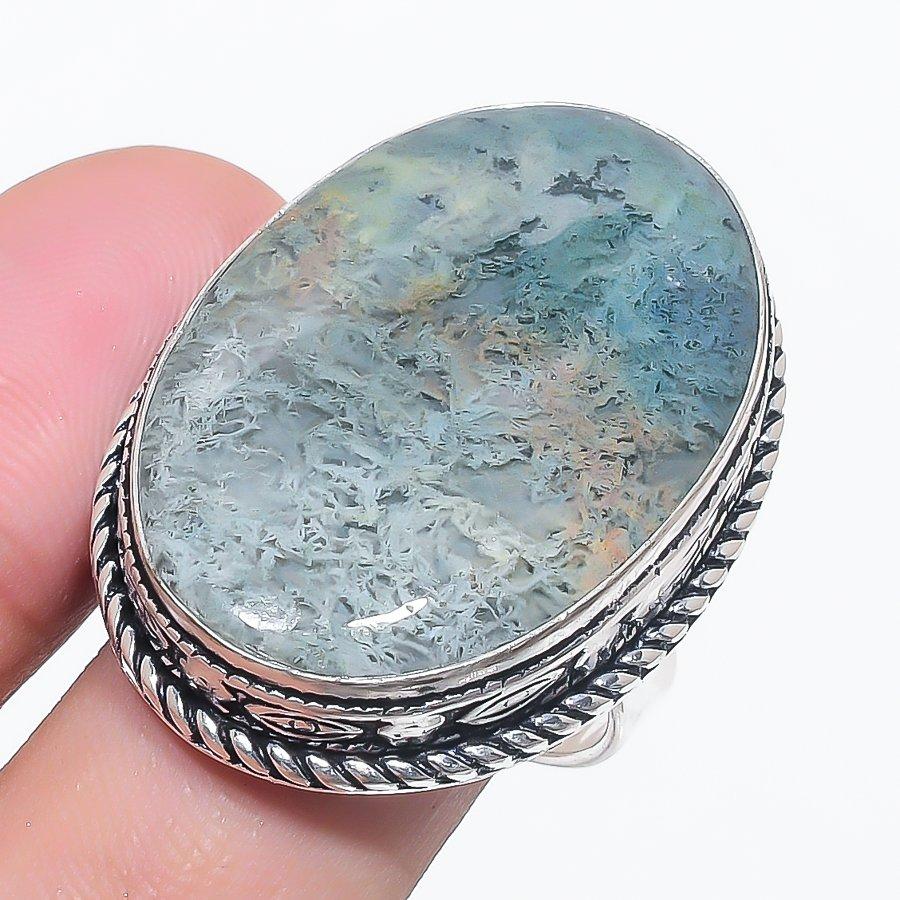 

Натуральный индийский моховой агат драгоценный камень 925 стерлинговое серебро ювелирное кольцо размер 9 E8j46