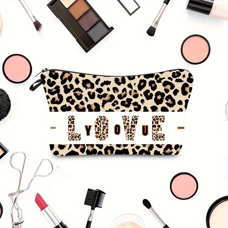 1 Stück Leoparden-Liebes-Print Kosmetiktasche Beutel, Damen Handtasche Reise Tragbare Kosmetik-Aufbewahrungstasche für Valentinstagsgeschenk