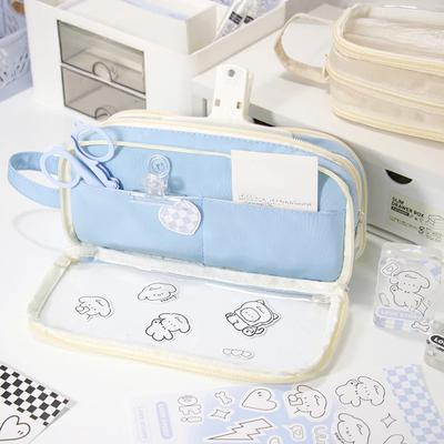 1 Piece Lovely Pencil Case Fashion Solid Color Series Pencil Bag Transparent High Capacity Stationery Storage Bag Student