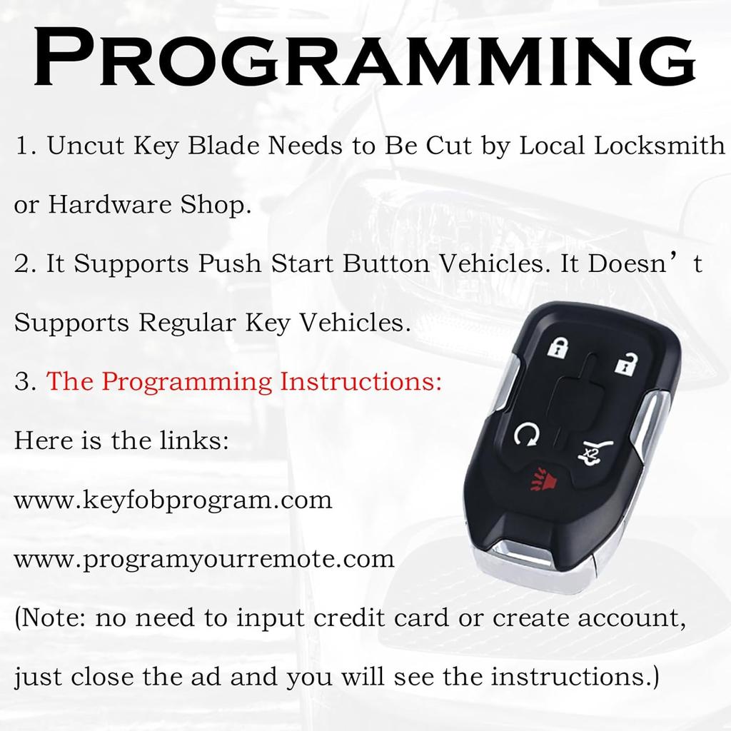 Key Fob Replacement Fits for GMC Acadia 2017 2018    Push Start 5 Button Smart Proximity Keyless Entry Remote Start Control 13508275 HYQ1EA