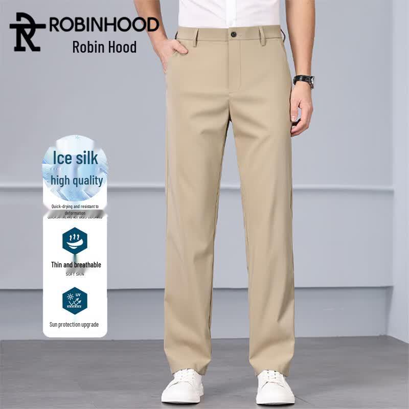 ROBINHOOD Men s Summer Ice Silk Straight Fit Casual Dress Pants 32