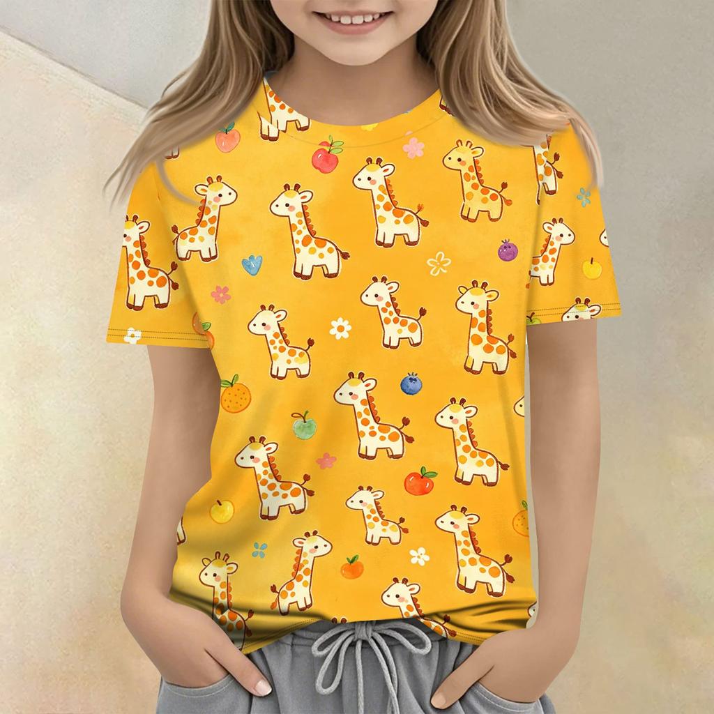 Kids Animal Print Crew Neck Short Sleeve Casual Loose Fit T Shirt Top Soft Comfortable Fabric Suitable for Everyday Wear