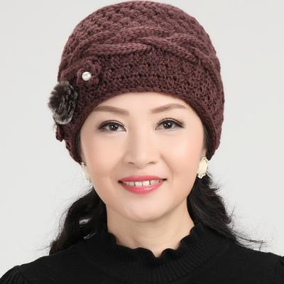 Autumn and Winter Elderly Hats Winter Middle Aged and Elderly People's Velvet Warm Woolen Hats Thickened Knitted Hats  Mother's Hats
