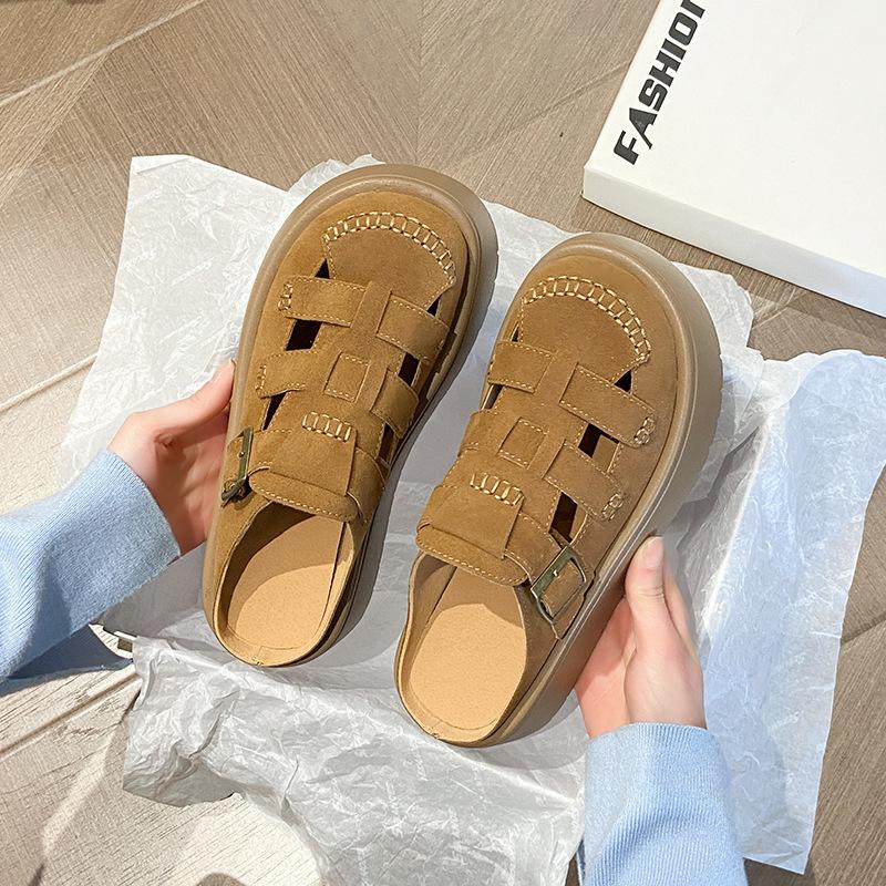 Two wearing bag head sandals for women's summer wear 2025 new thick-soled muffin lazy one-pedal shoes