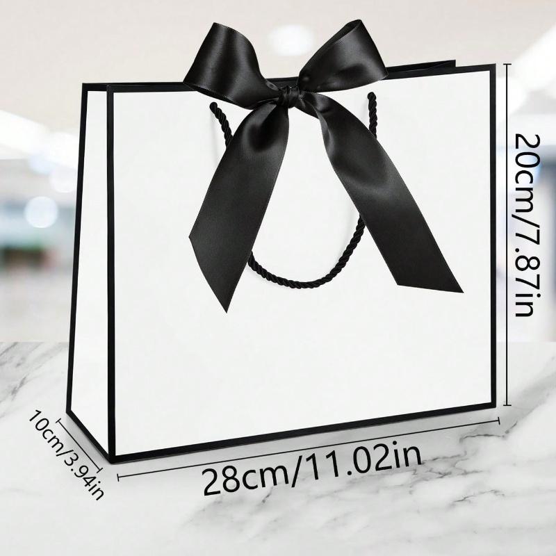 Landscape-Style Kraft Paper Gift Bags, Shopping Bags, Packaging Bags with Handles, Bow-Decorated Handbags, Trick or Treat, Halloween, White