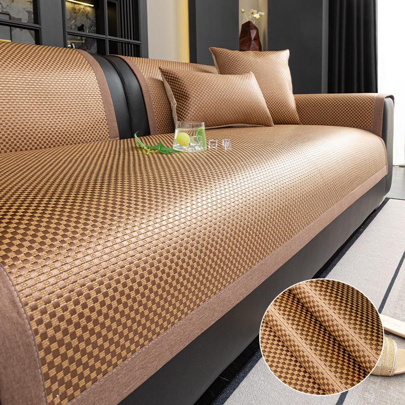 Summer New Light Luxury Ice Rattan Mat Sofa Cushion Cover Cloth Summer Ice Silk Mat Fixed Non-Slip Seat Cushion