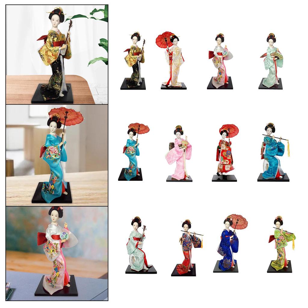 12" Japanese Geisha Collectible Figurine Kimono Dolls Asian Geisha Doll Girl Statue for Home Office Shelf Table Decoration