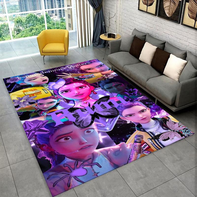 Kpop Lovec démonů Rumi Mira Zoey Kreslená skupina Koberec pro hernu Ložnici Obývací pokoj Pohovku Domácí dekorace, Kusový koberec Protiskluzový
