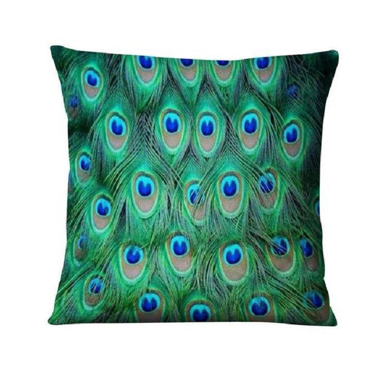 Home Decor Peacock Feathers & Geometric Pattern Cushions Pattern Cushion Cover Suitable for Sofa Bedroom Car Pillow Cover
