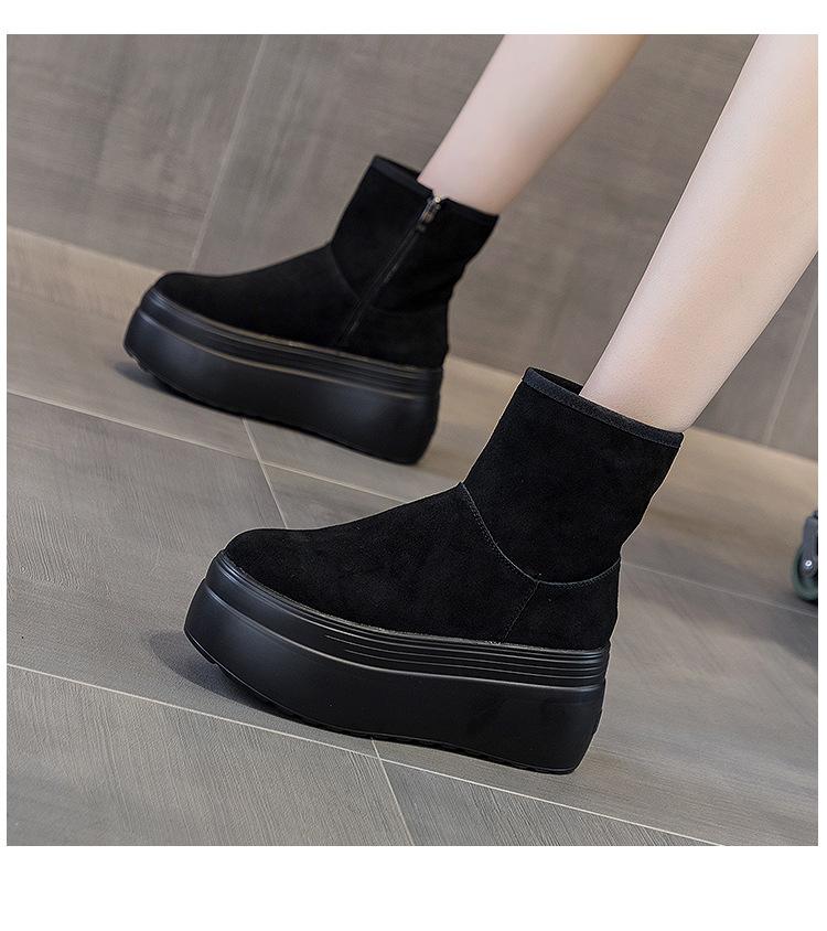 

Платформенные зимние ботинки женские зима 2025 новая модная платформа обувь-маффины однотонные универсальные высокие и тонкие хлопковые ботинки 39 чёрный