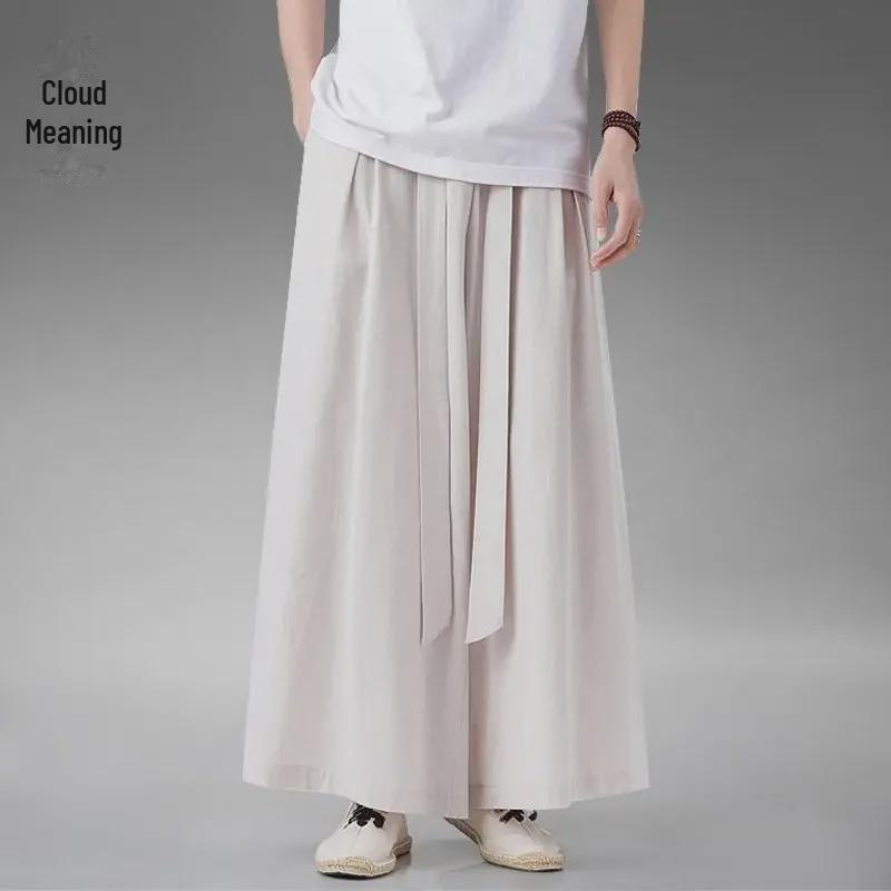 Men's Ice Silk Hanfu Pants: Chinese Style Song Pants, Retro Wide-Leg Zen Meditation Casuals