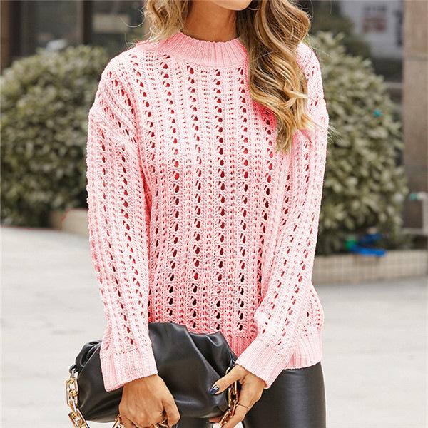 Jersey Calado de Punto Casual para Mujer Estilo Urbano Moda Mangas Largas Lujoso Ajuste Relajado Adelgazante y Versátil Top