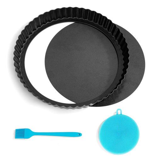 SUPER KITCHEN 22cm Removable Bottom Tart Pan, Non-Stick, Quiche Pan, Pie Pan, Egg Tart Pan, Reusable, Separate Tart Pan, Baking Pan, Lined Pan, Fluted