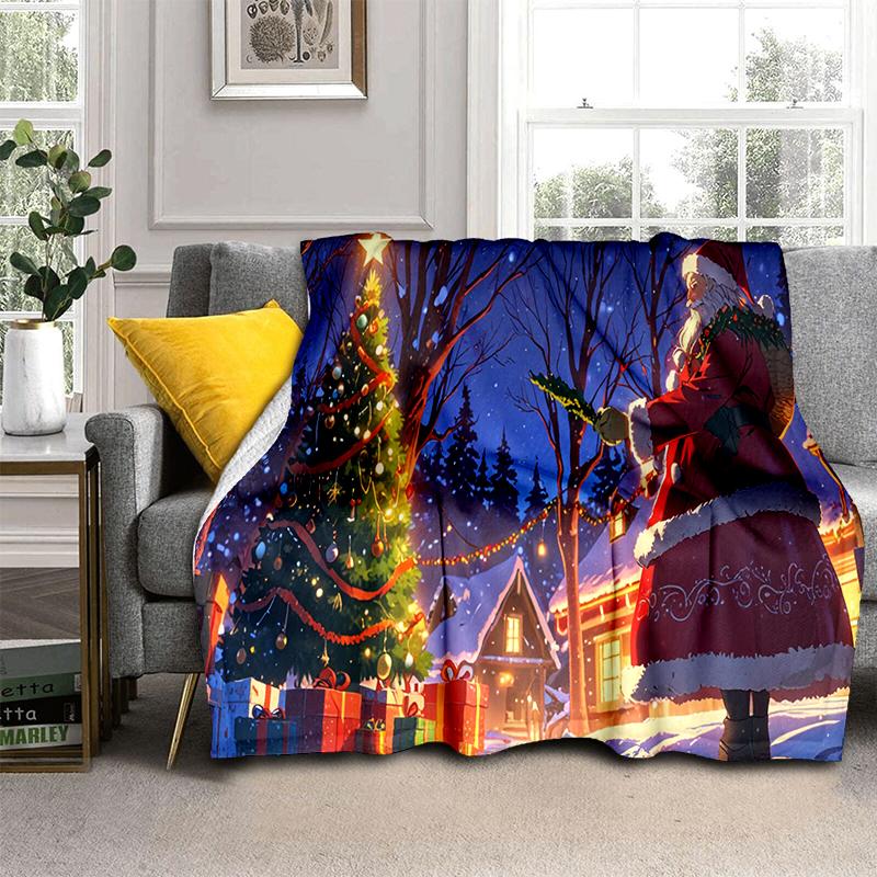 Cartoon Merry Christmas Santa Claus Christmas Tree Festival Gift Blanket,Soft Throw Blanket for Home Bedroom Bed Sofa Cover Kid