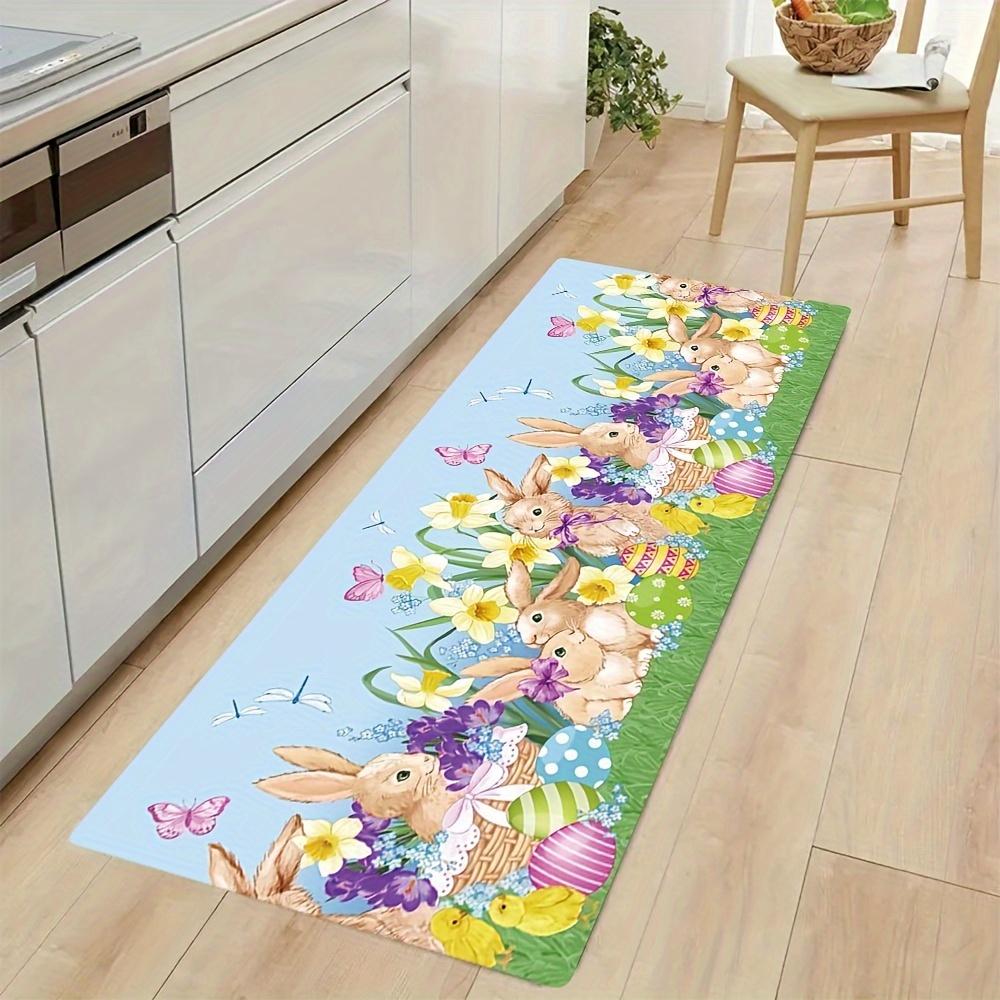 1Pcs Anti Fatigue Kitchen Rugs Bunny Egg Print Waterproof Non-Slip Thick Cushioned Kitchen Mat Heavy Duty Comfort Standing Mat for Kitchen