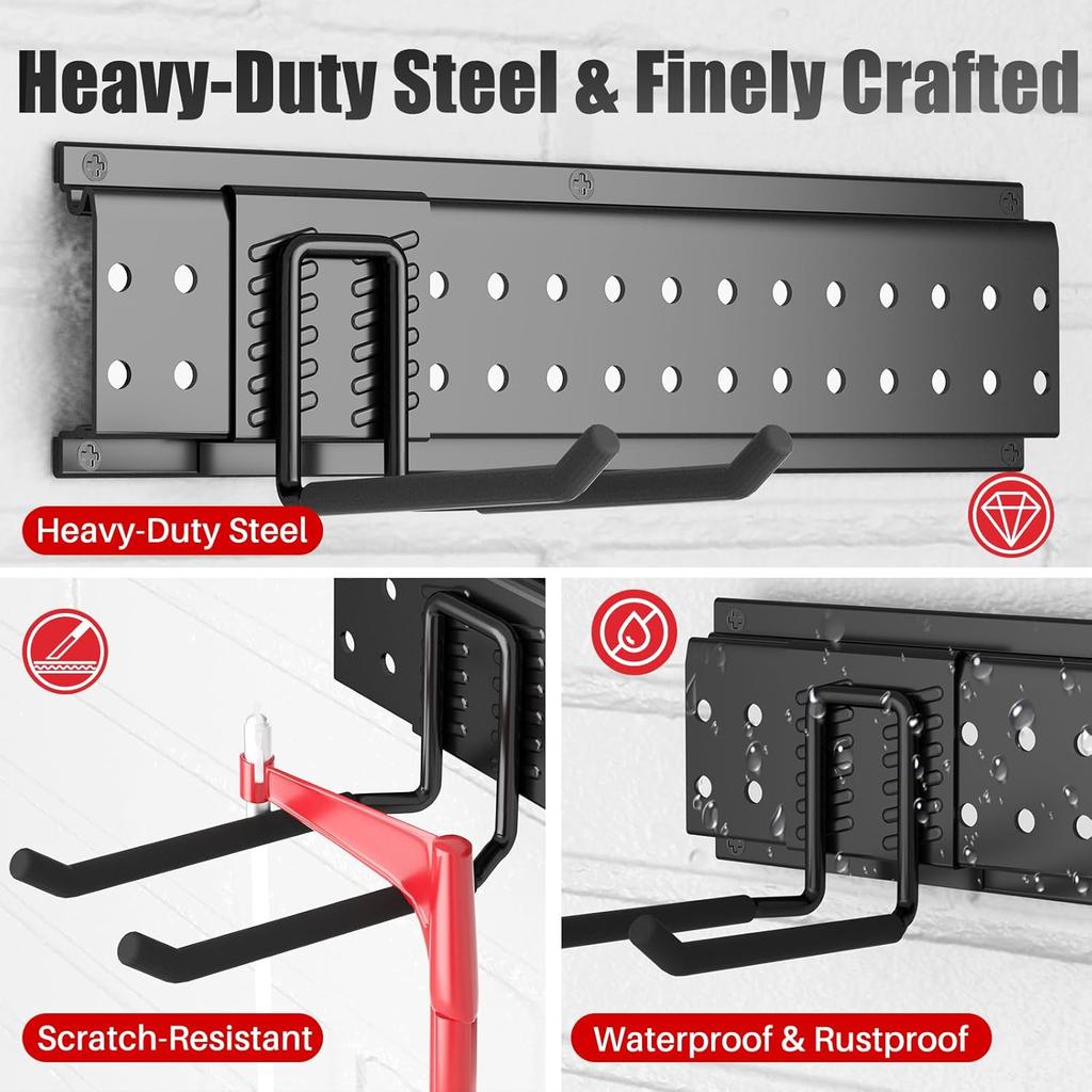 Garage Tool Organizer Wall Mount 48 Inches with 10 Adjustable Heavy-Duty Hooks, Garage Organization Garden Storage Rack Up To 400 Lbs