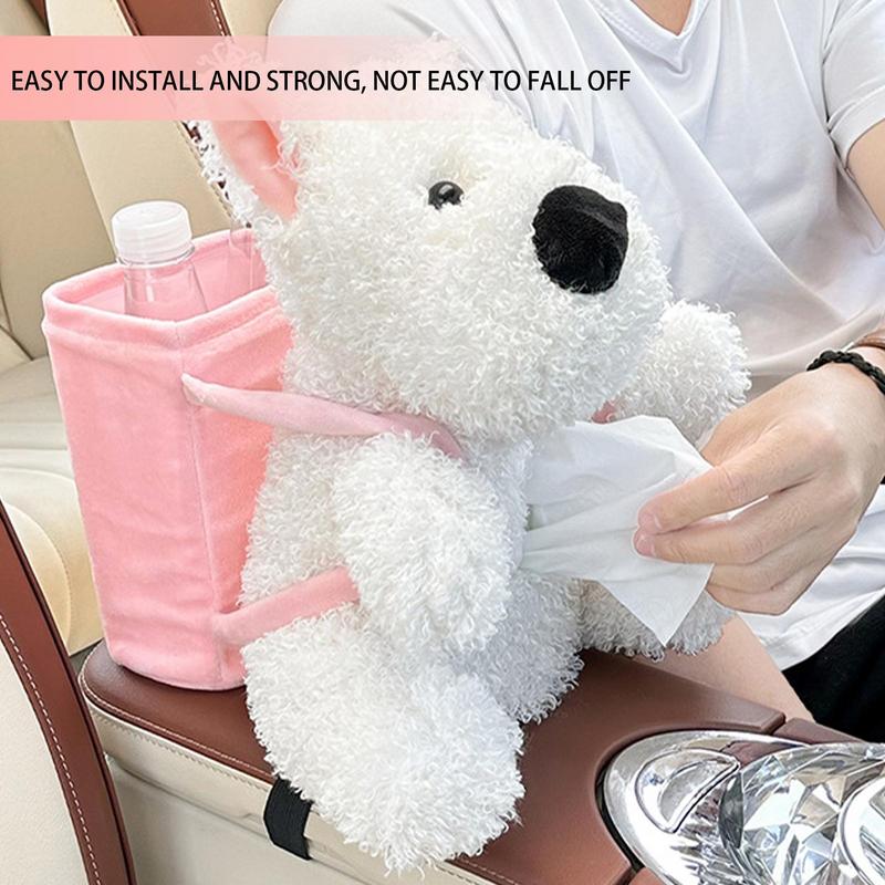 For General Car Tissue Holder Cute Dog Plush Toy Trash Bins Creative Car Tissue Box Plush Zippered Cartoon Dog Trash Can