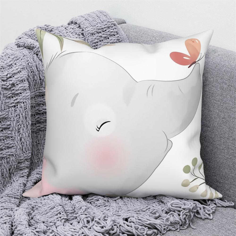 Juste De Coussin Blanche Avec Imprimé Animal De Dessin Animé Mignon, Taie D'oreiller Décorative Pour Canapé