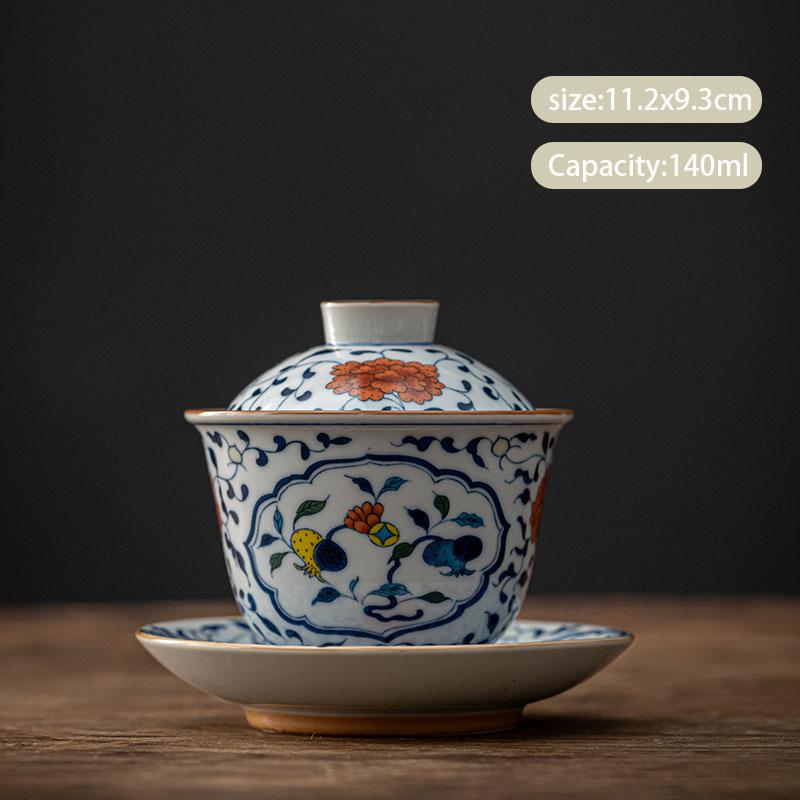 Chinese Blue and White Ceramic Gaiwan Pot Bearing Handmade Tea Bowl Teacup Beauty Tea Infuser Portable Household Teaware