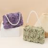 Elegant Women 3D Rose Floral Shoulder Bag Romantic Flower Pattern Pearl Handle Detachable Chain for Prom Graduation