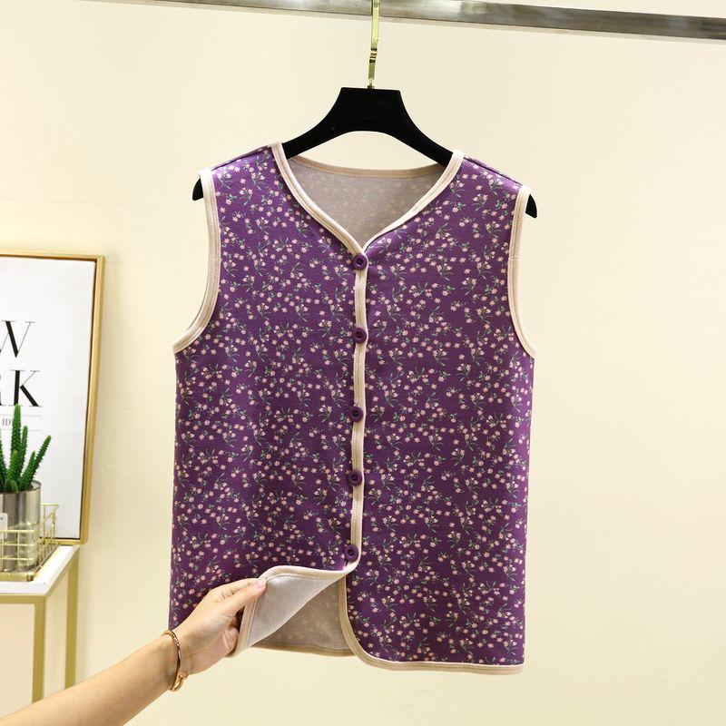and Winter Dralon Floral Vest Women Double-sided Fleece Lined Sanded Placket Waistcoat Plus size Middle-Aged and Elderly Outdoor Cold-Proof Vest