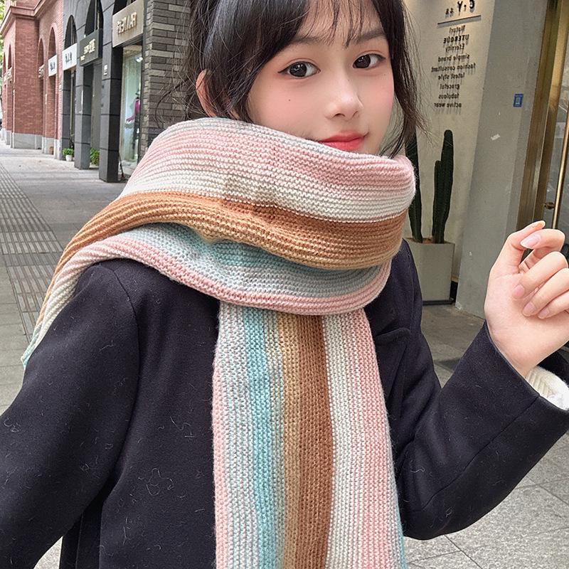 Luochi Rainbow Wool Scarf: Warm, Versatile, Thickened Korean Style Winter Accessory