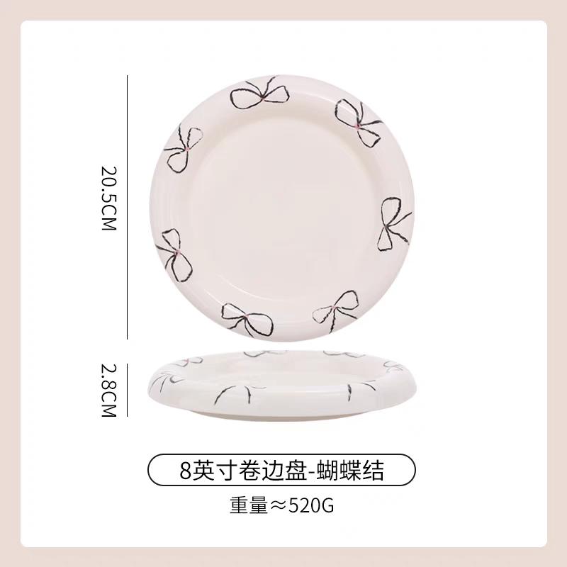 Instagram Blogger's Plate Hand Drawn Butterfly Bow White Dudu Plate Dessert Jewelry Storage Ceramic Plate Coffee Shop Dish