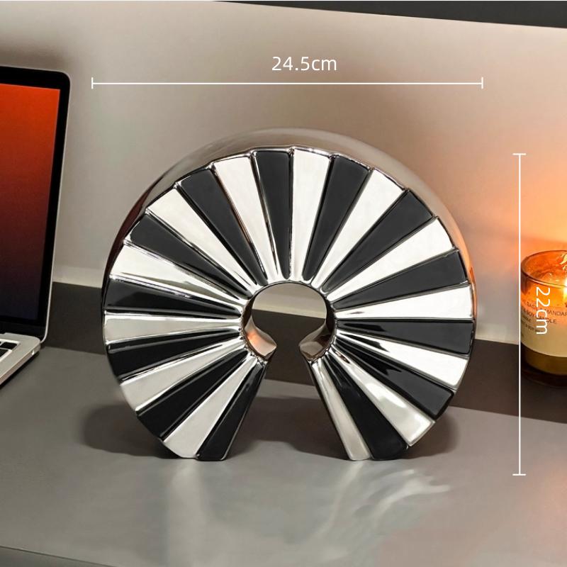 Ceramic Handicrafts Fan-shaped Ornaments Geometric Semi-circular Hollowed-out Sculpture Home Decoration Accessories