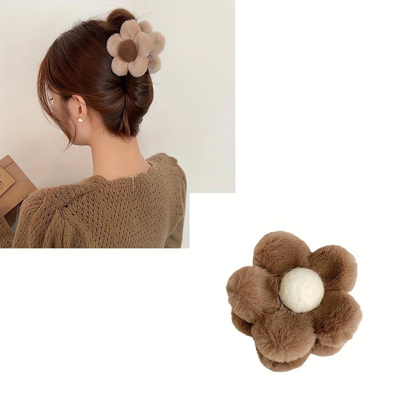 2-piece Stylish and Elegant Plush Flower Hair Clips, Simple and Cute Furry Headwear, Suitable for Ladies' Daily Life and Styling