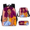 Cartoon African Girl Schoolbag, Primary And Secondary School Backpack, Backpack Three-Piece Set