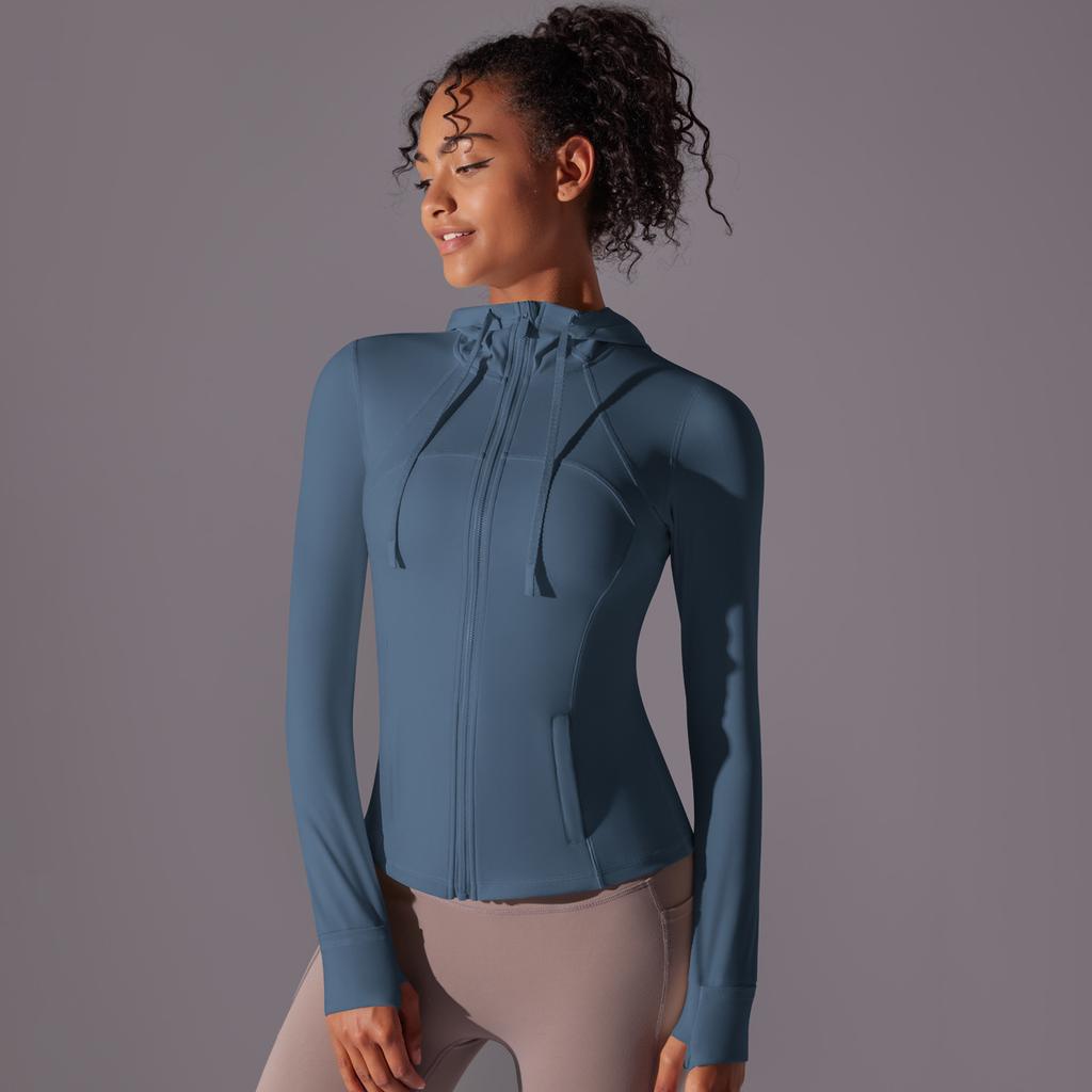 Outdoor Sun Protection Clothes, Tight Fitting Sports Running Fitness Tops, Yoga Clothes, UV Resistant Breathable Hooded Zipper Jacket