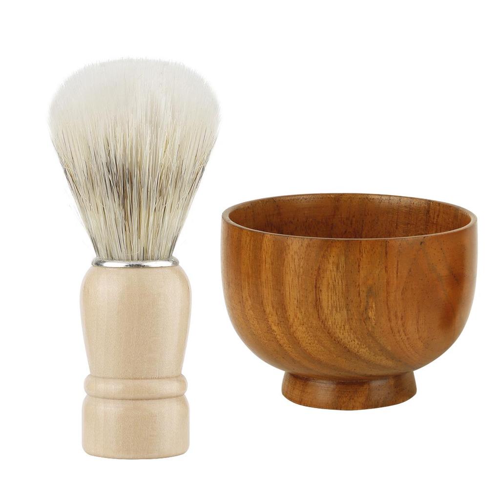Klasyczny Zestaw Szczotek do Brody Męskiej: Miękka Szczotka do Mycia i Golenia z Miseczką do Spieniania i Vintage Stojakiem.