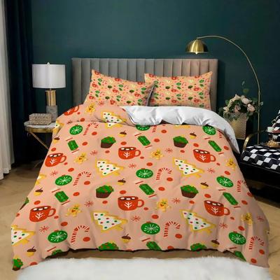 Christmas Duvet Cover Set King Size Christmas Stocking Bells Print Comforter Cover for Kids Girl Christmas Polyester Quilt Cover