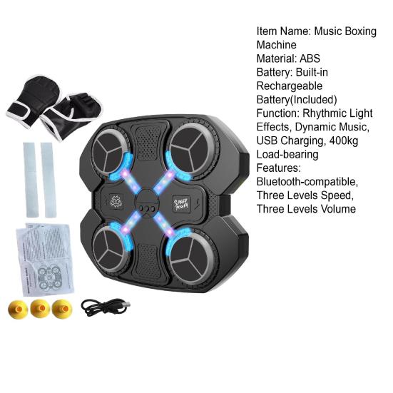 Mașină de box muzical cu mănuși, montată pe perete, compatibilă cu Bluetooth, electronică inteligentă cu LED-uri pentru antrenament de box, țintă, tampoane, echipament de antrenament la domiciliu