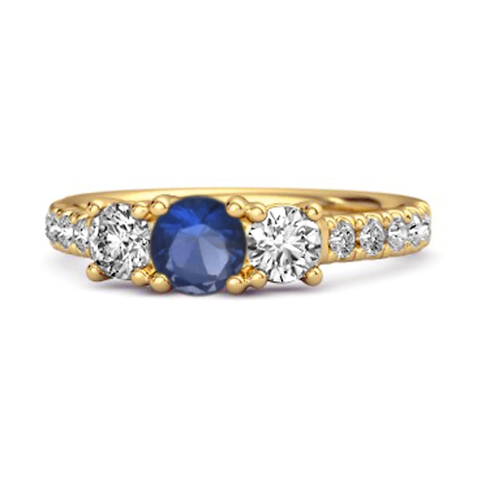 Blue Sapphire Triple Stone pave Band Ring - 925  Sterling Silver Rose Gold Vermeil 6.5