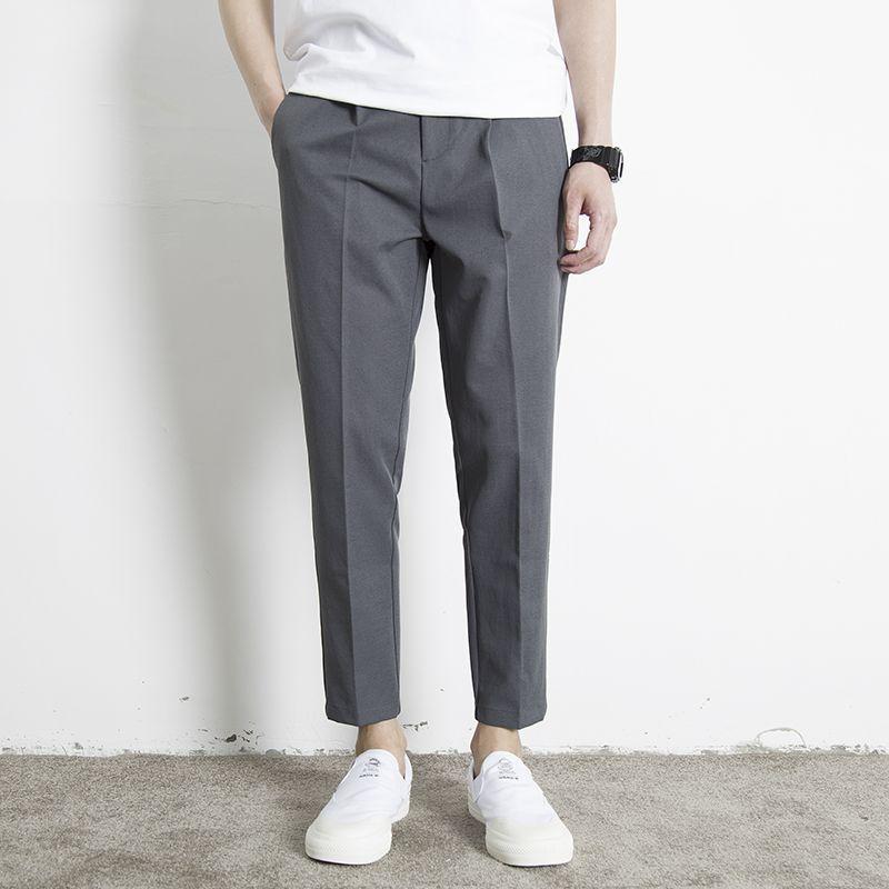 New Four Seasons Men's Fashion Sagging Business Casual Straight Tube Versatile Fashion Korean Elastic Waist Suit Pants