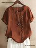 Women's Plus Size Casual Cotton Linen Button-Up Retro T-Shirt