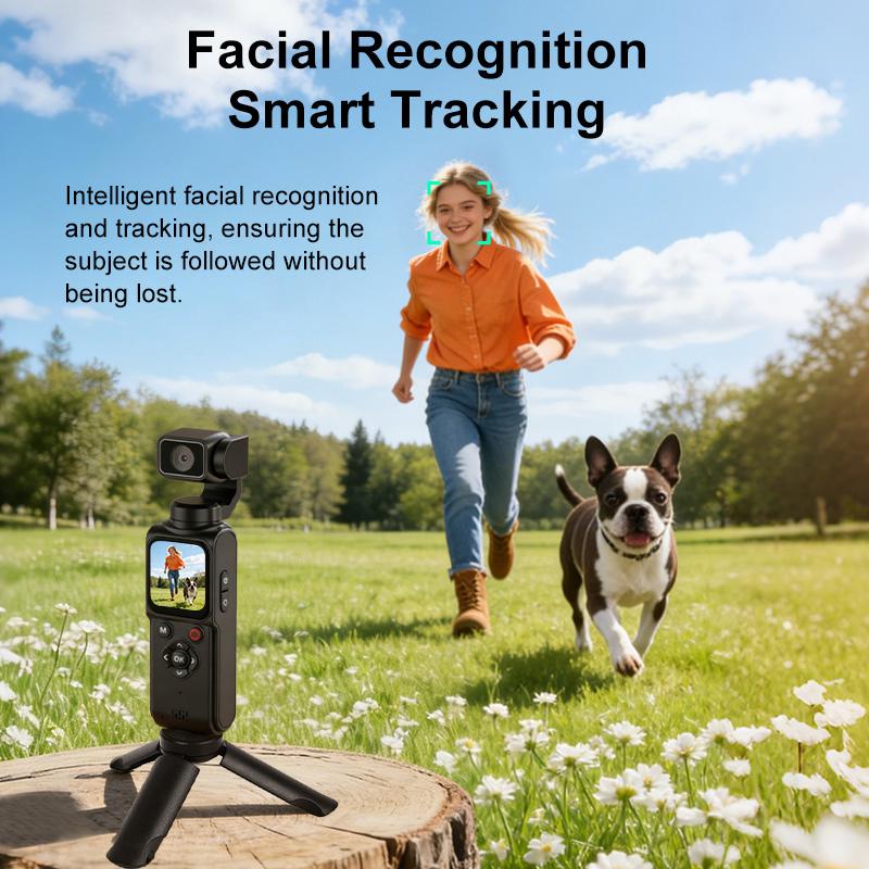 4K Handheld Vlogging Camera with WiFi—Outdoor Pocket Gimbal Camera,Handheld Video Camcorder with Audio & Video Recording