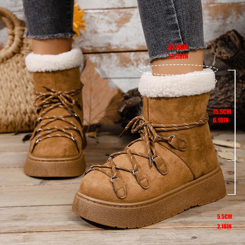 Fashion Cross Lace Up Platform Snow Boots Women Winter Warm Thicken Plush Ankle Boots Woman Comfy Slip On Anti Slip Cotton Shoes