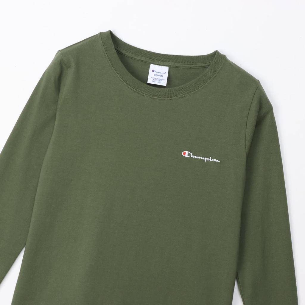 Champion Basic Long Sleeve Crew Embroidered Script Logo Women's T-Shirt, CW-X407, Olive, 100% Cotton, Neck,