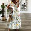 Women Plus Size V Neck Short Sleeve Floral Printed White Maxi Dress