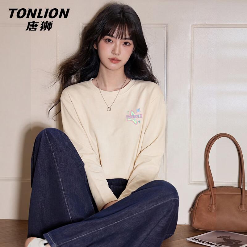 TonLion Women's Pure Cotton Loose Fit Long Sleeve T-Shirt
